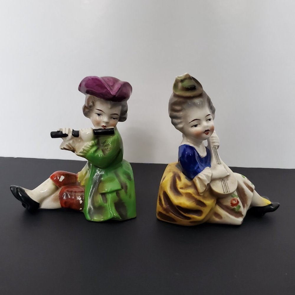 RARE PAIR * Vintage Auth Hummel Bookends Colonial Boy & Girl Musician Figurines